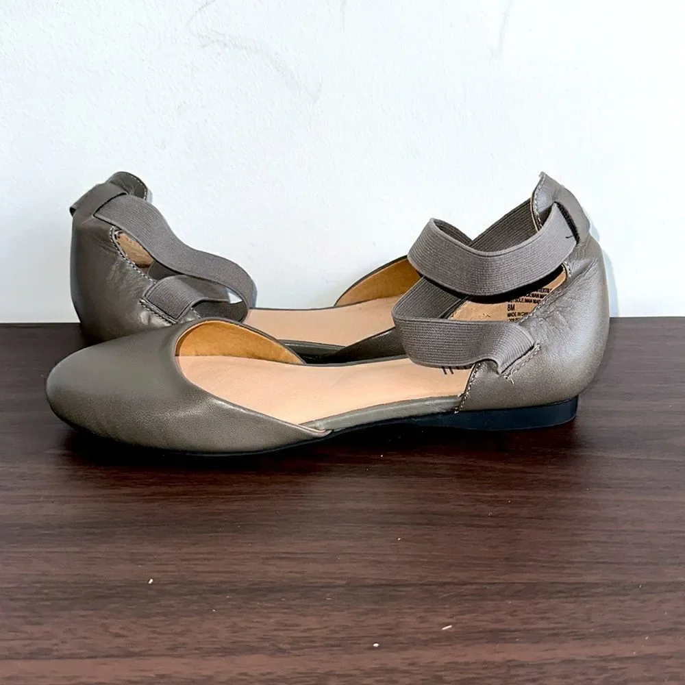 Purejill J. Jill Taupe Leather Ballet Flats Crisscross Ankle Sz 8